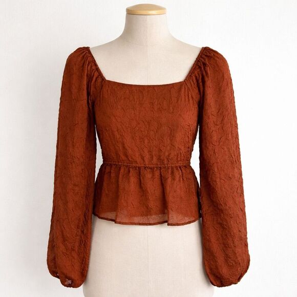 Gilli Tops - Gilli Top Size Small Peasant Smocked Back Square Neckline Crinkle Smocked Back